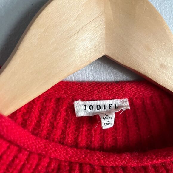 Jodifl Red Ribbed Knit Sweater L Oversized Slouchy Pullover Cozy Chunky Knitwear - Picture 3 of 8